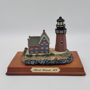 Vintage Replica Of Block Island, RI Lighthouse With Wooden Base